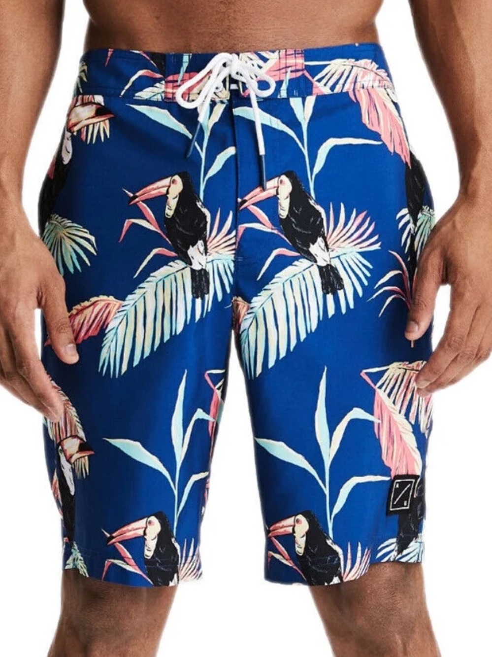 American Eagle Outfitters BlueTropical Toucan Swim Trunks | Medium